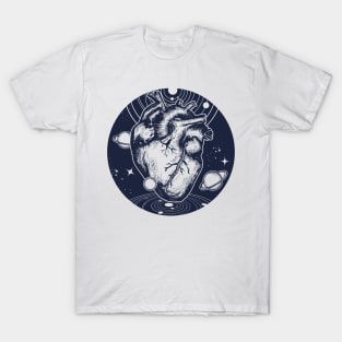 Space heart Blue and White surrounded by planets T-Shirt